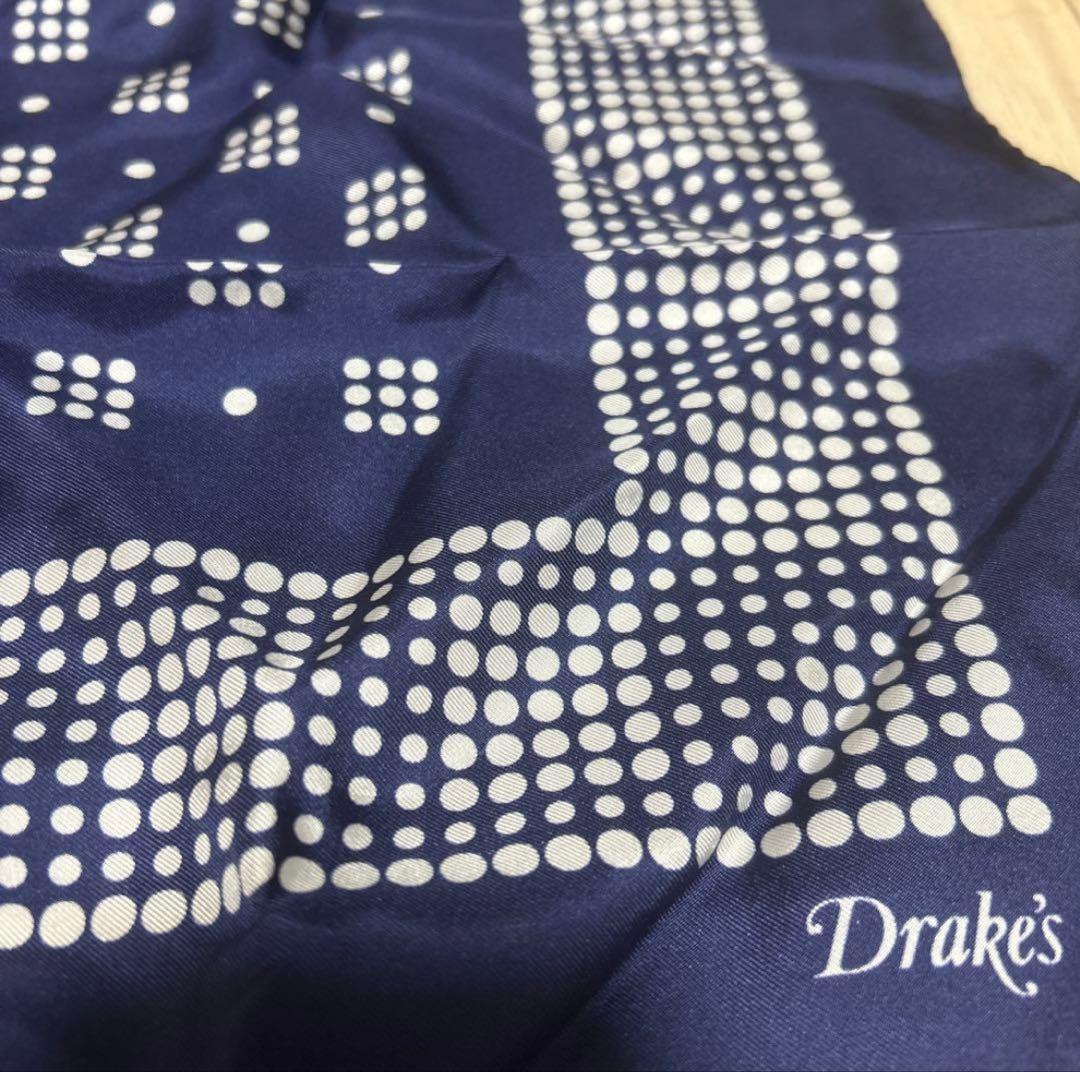 [新品] 格安Drakes ネイビードット　スカーフ　65x65cm