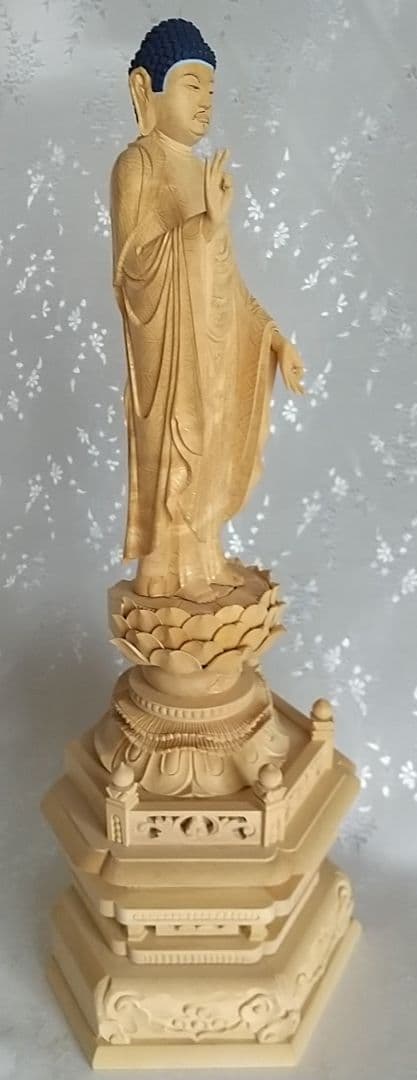 阿弥陀如来立像 6寸 六角台座 光背欠 #537 木彫 仏像