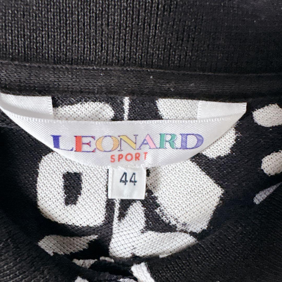 【美品】LEONARD SPORT モノトーンプリント ポロシャツ 総柄 44