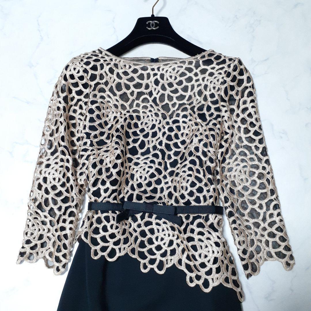 極美品⭐️タダシショージ メッシュ ドレス 花柄 ワンピース リボンベルト M