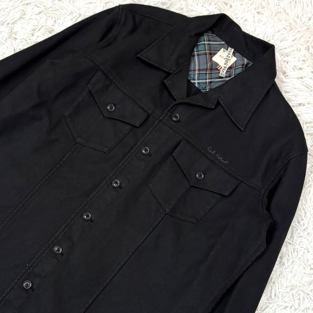 Karl Helmut　刺繍ロゴ　黒　ワークジャケット　Lサイズ　チェック裏地