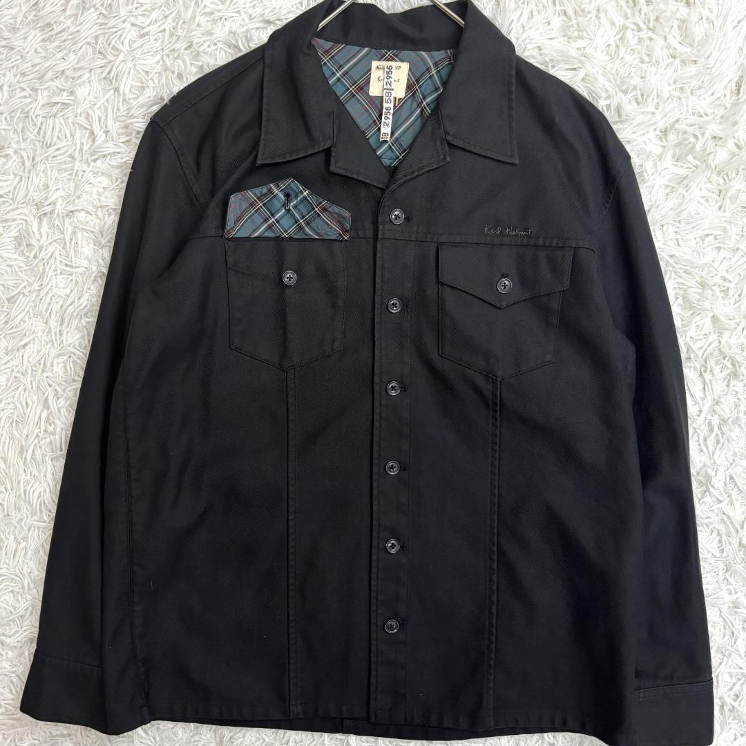 Karl Helmut　刺繍ロゴ　黒　ワークジャケット　Lサイズ　チェック裏地