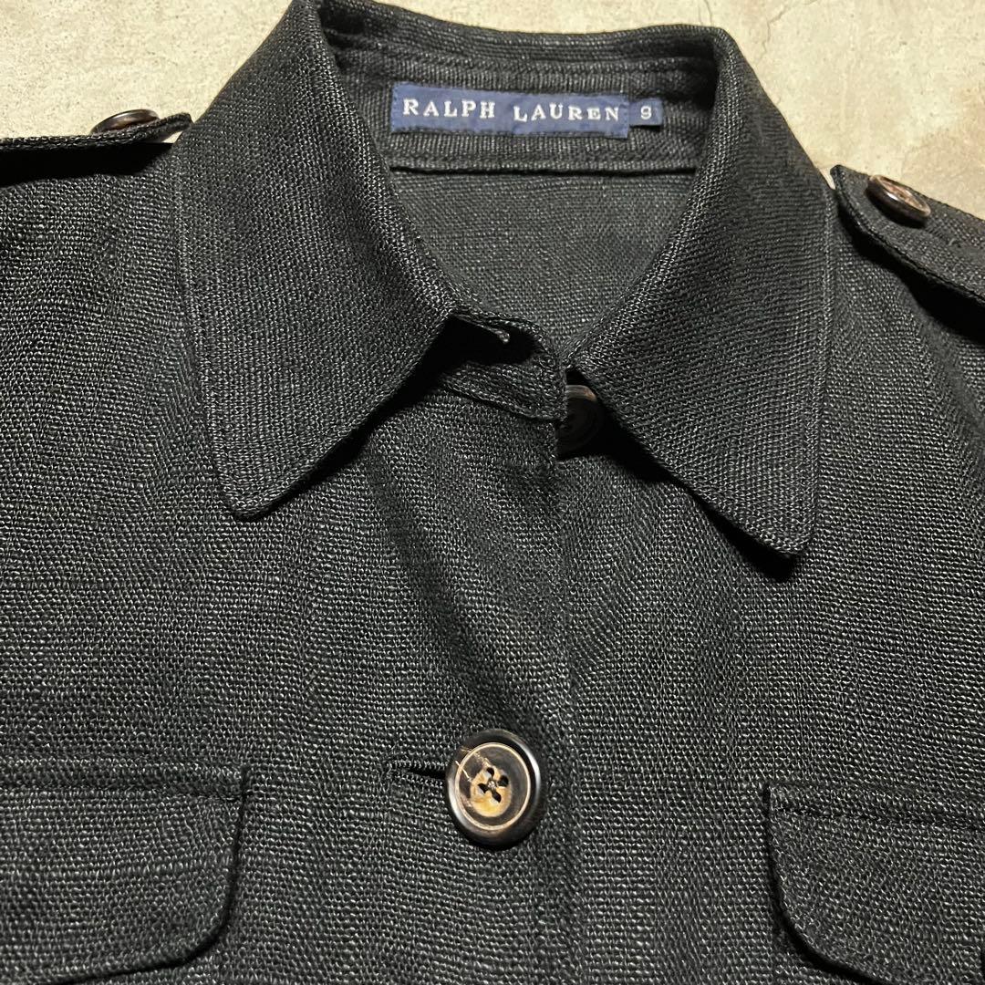 9 Ralph Lauren リネン ブラック ミリタリージャケット ビンテージ
