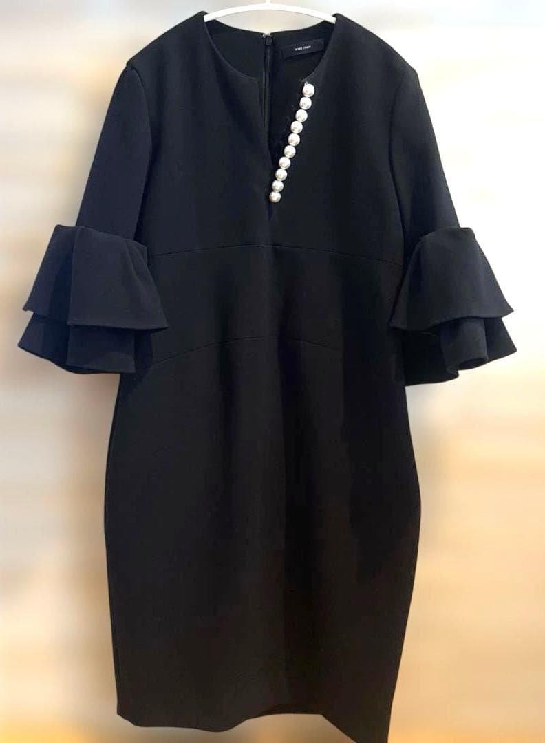 ★YOKO CHAN★ブラック ティアードスリーブパールドレス38