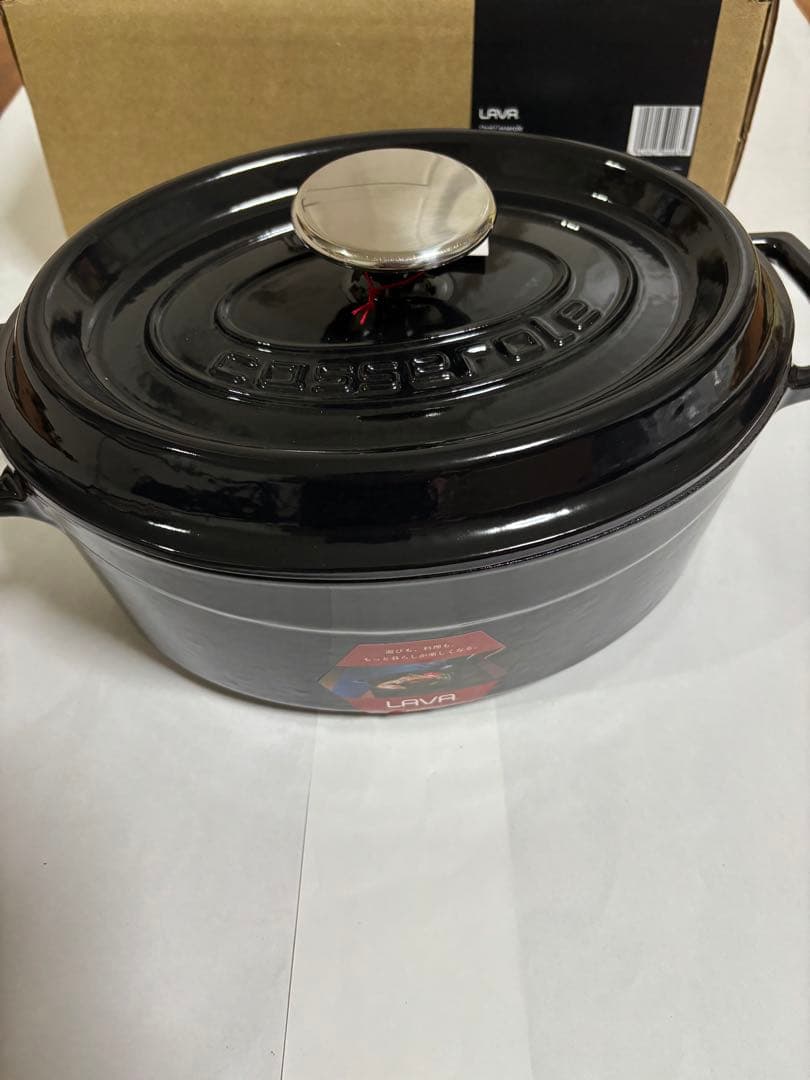 LAVA ラヴァ オーバルキャセロール シャイニーブラック25cm 割れ凹み無し
