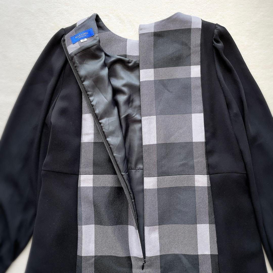 美品 BLUE LABEL スムージーサテンパーシャルチェックドレス M
