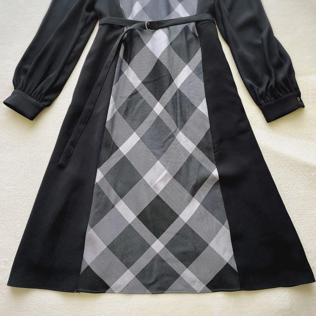 美品 BLUE LABEL スムージーサテンパーシャルチェックドレス M