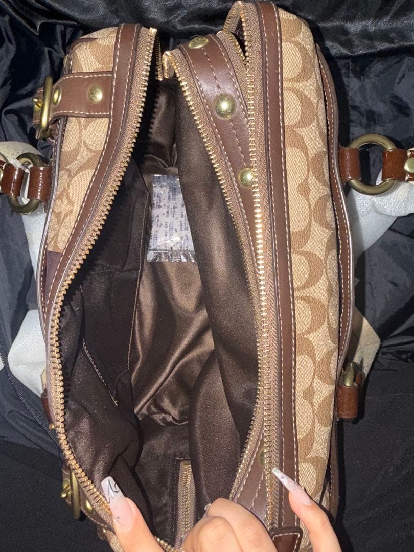 美品COACH ボストンバッグ Khaki/Dark Brown