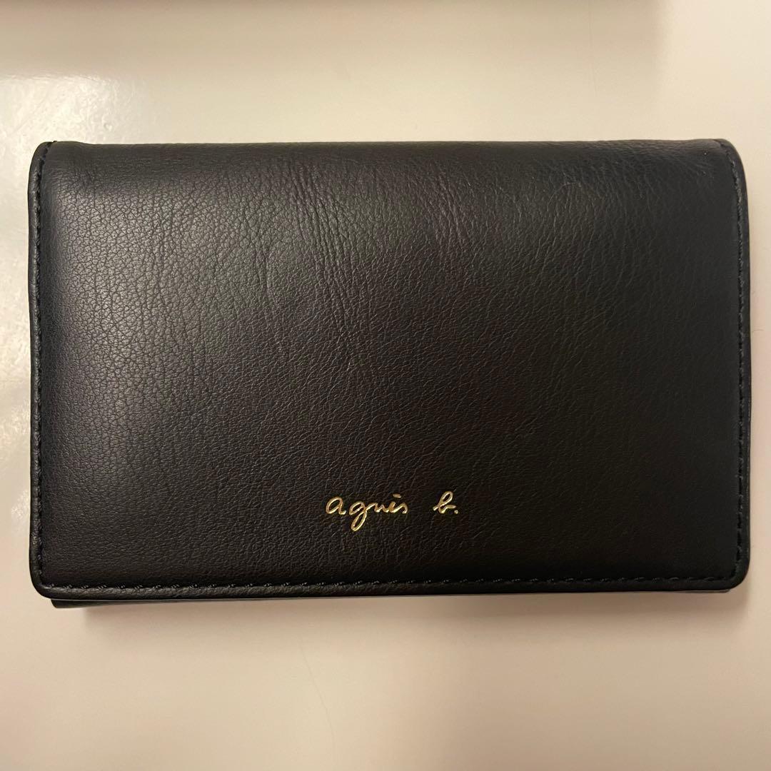 agnès b. アニエスベー　黒×ゴールド　レザー 名刺入れ　牛皮