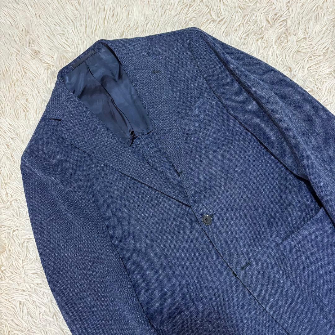 極美品 リングジャケット 春夏生地ホップサック 三者混 ウールシルクリネン 42