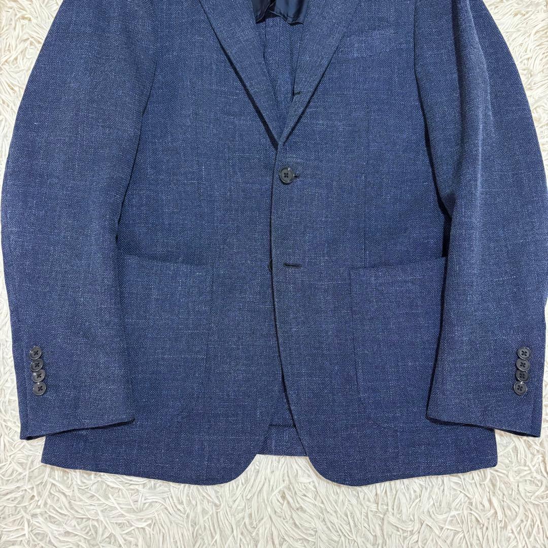 極美品 リングジャケット 春夏生地ホップサック 三者混 ウールシルクリネン 42