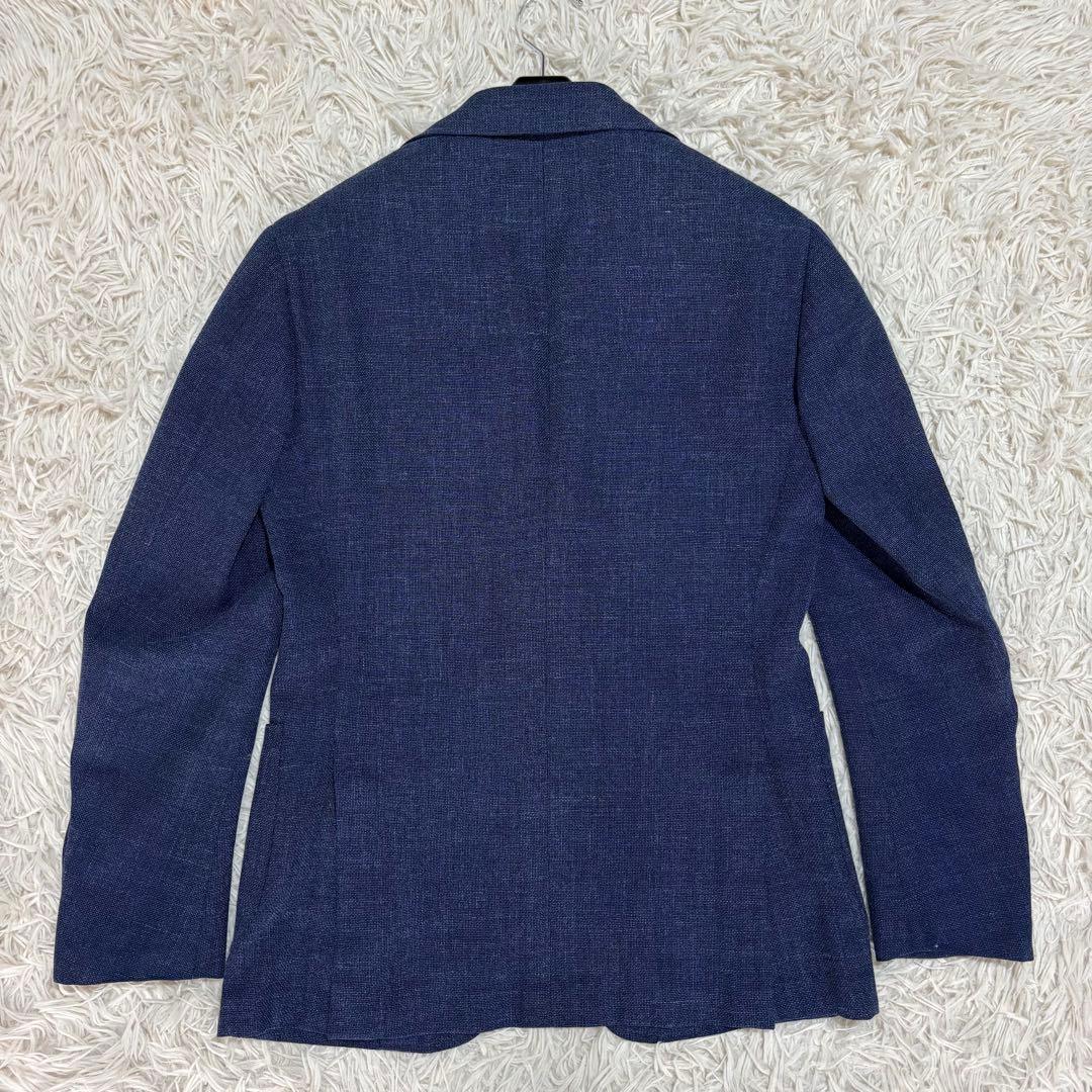 極美品 リングジャケット 春夏生地ホップサック 三者混 ウールシルクリネン 42