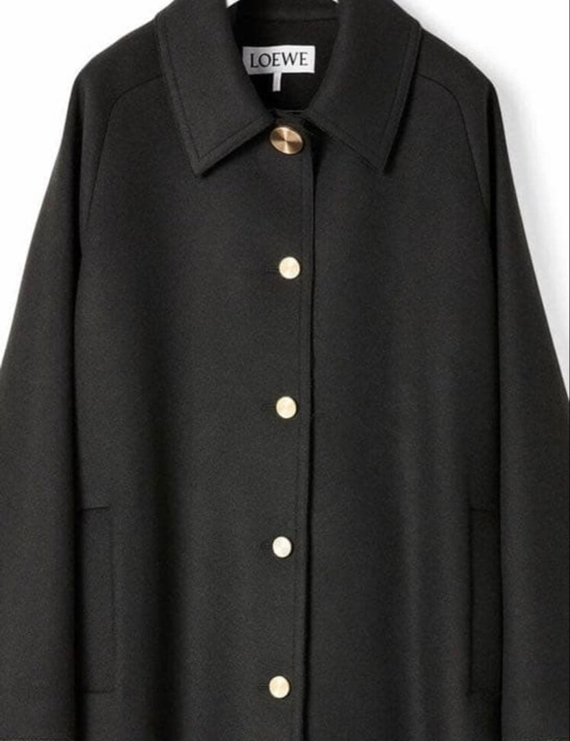 LOEWE ロエベ ゴールドボタン メルトン ロングコート グリーン　38 m