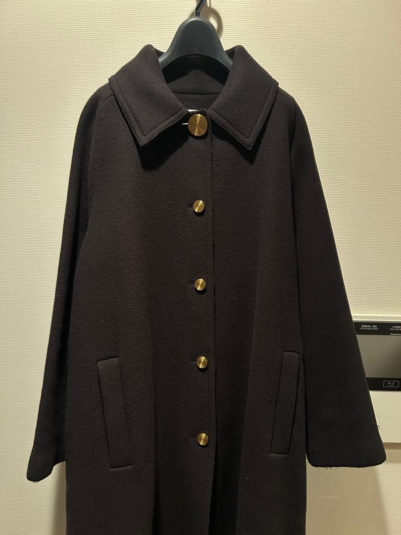 LOEWE ロエベ ゴールドボタン メルトン ロングコート グリーン　38 m