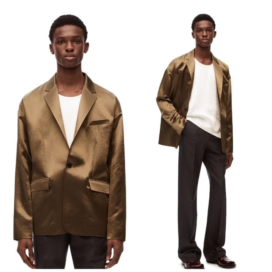 極美品 23AW ロエベ サテン ジャケット ブレザー コート 44 アナグラム