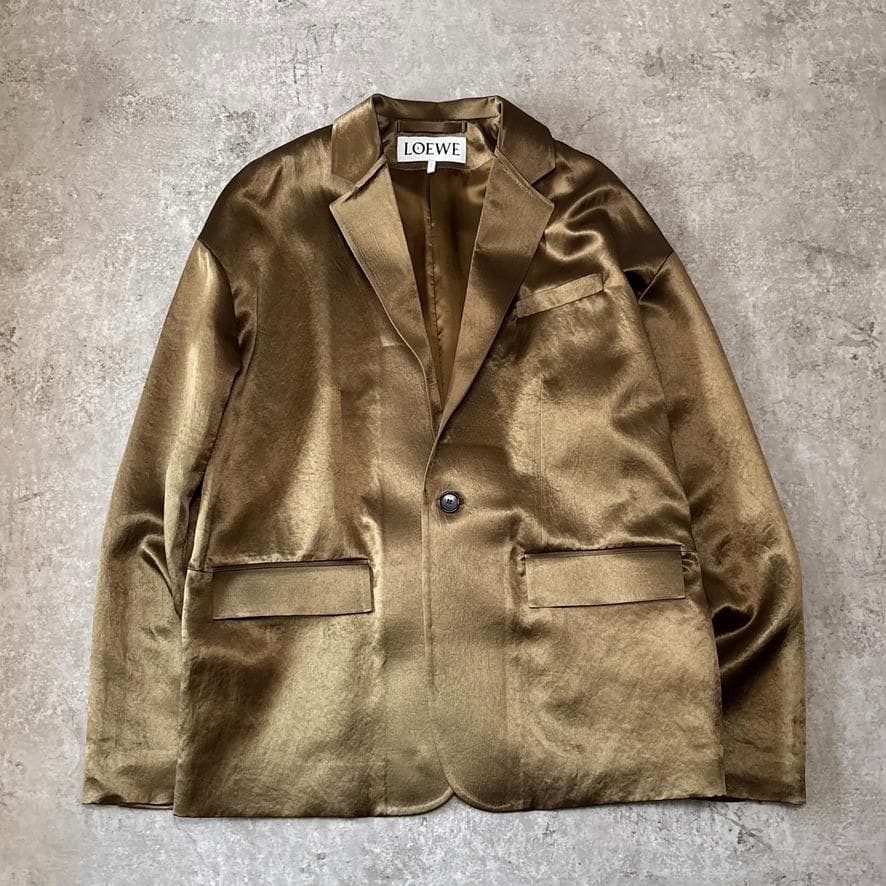 極美品 23AW ロエベ サテン ジャケット ブレザー コート 44 アナグラム