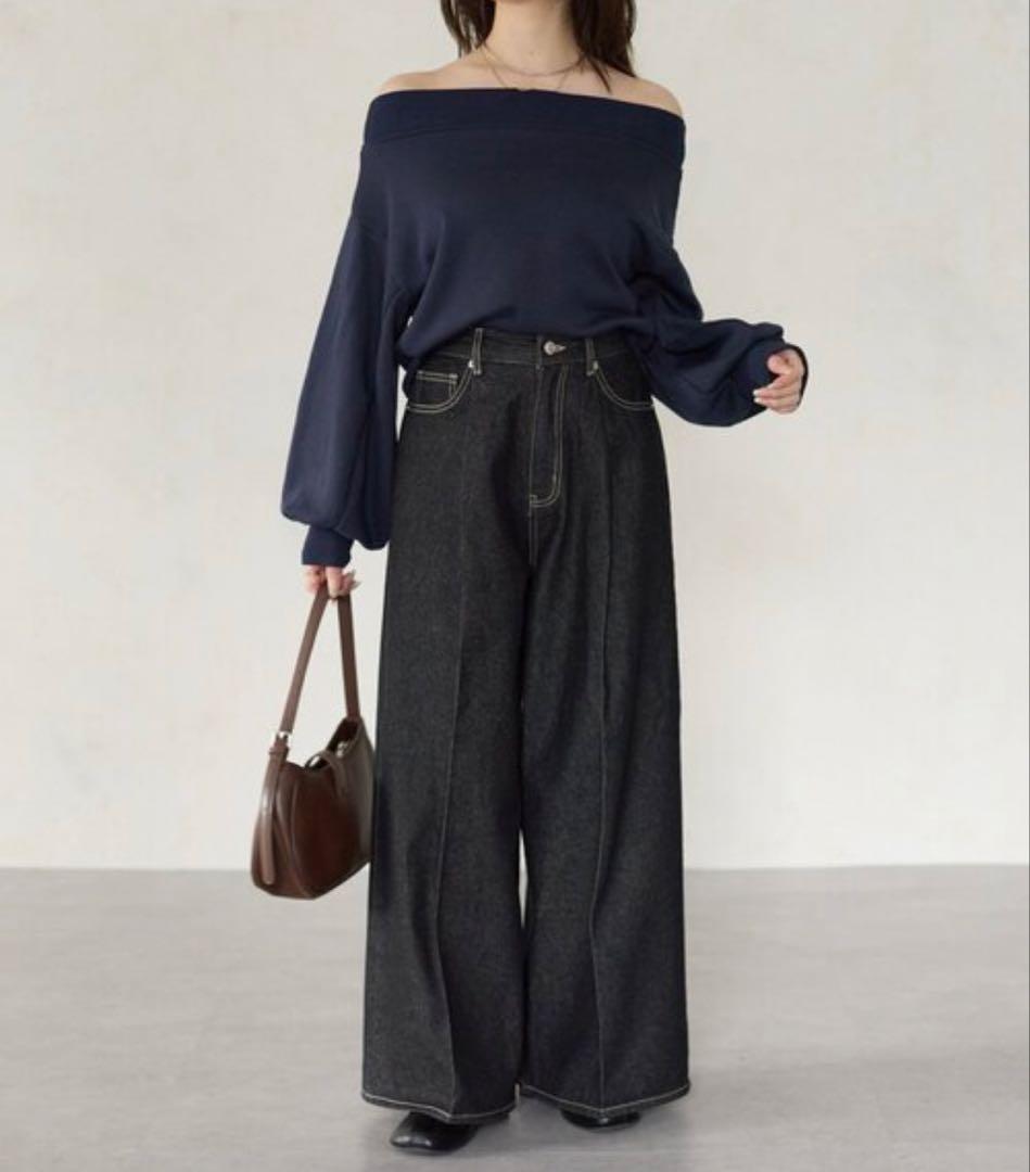 Thevon 「YUNA企画」ハイウエストタックワイドデニムパンツ PMサイズ