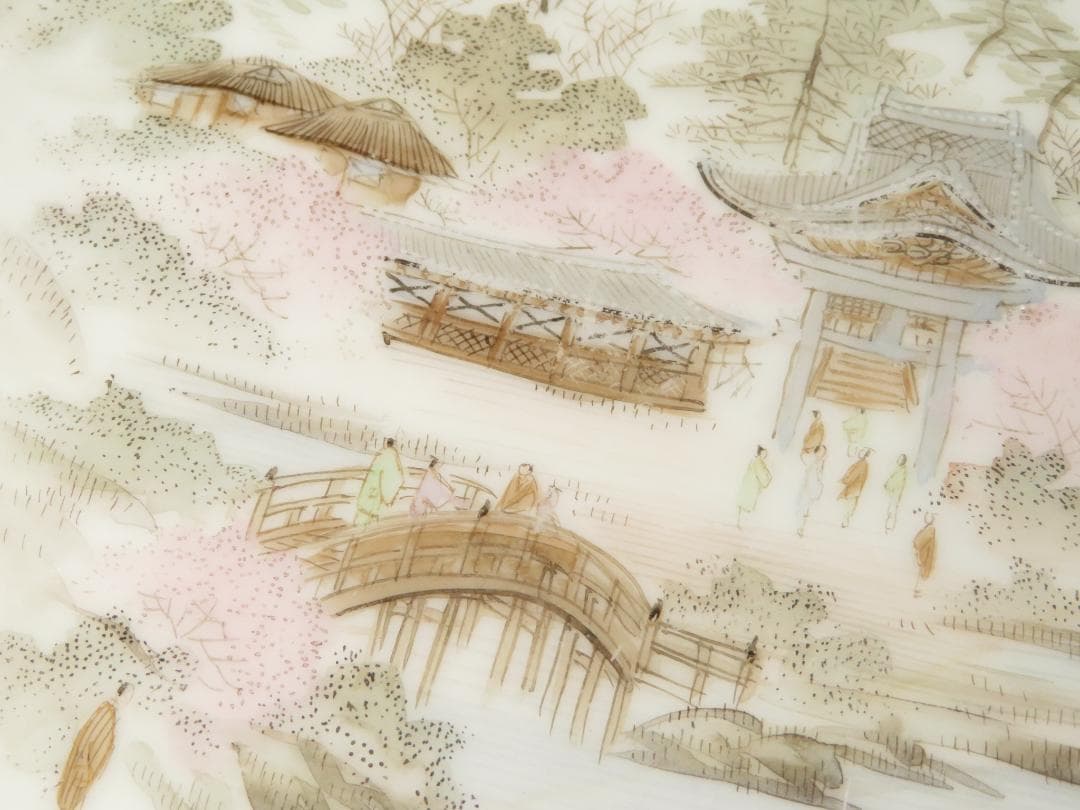 3380　古美術＜値下げ交渉大歓迎＞九谷　中皿　人物　風景　ヒビ有