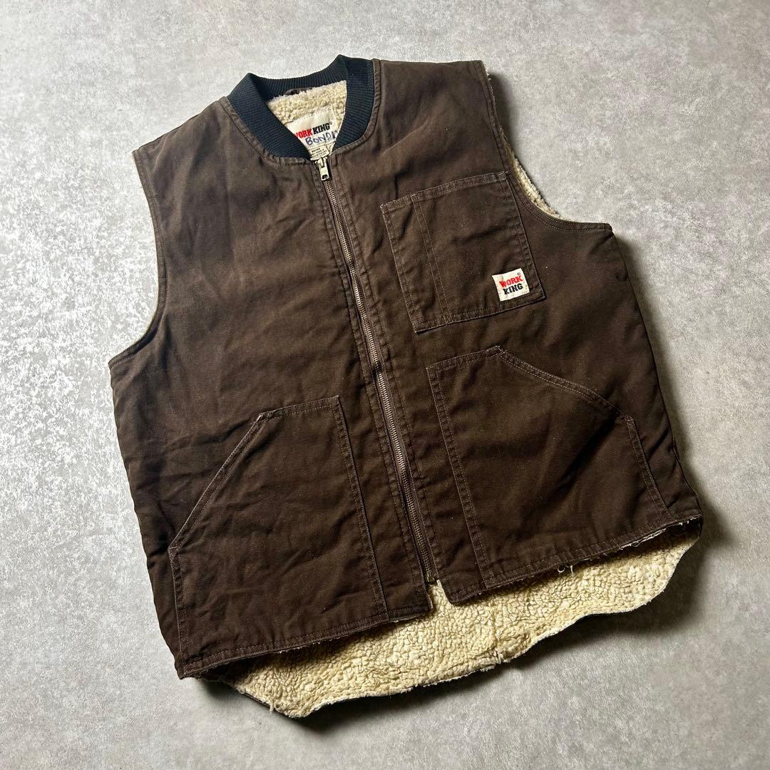 90s WORK KING ダック地ベスト 裏ボア ワークベストフェードブラウン