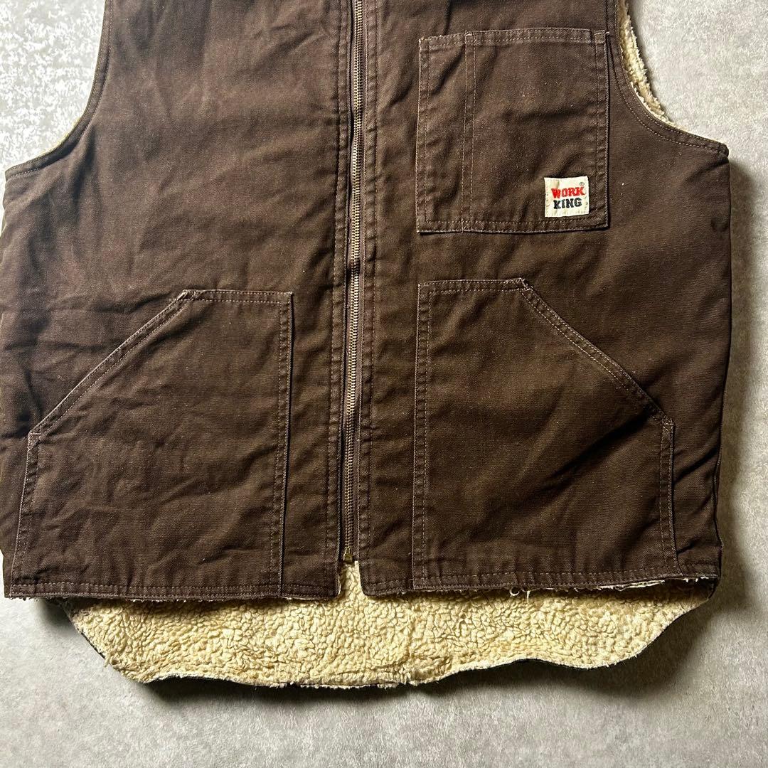 90s WORK KING ダック地ベスト 裏ボア ワークベストフェードブラウン