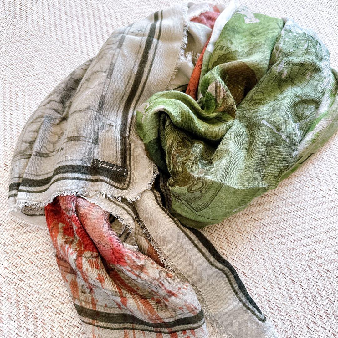 Faliero Sarti ファリエロサルティ 大判 ストール 地図　シルク混