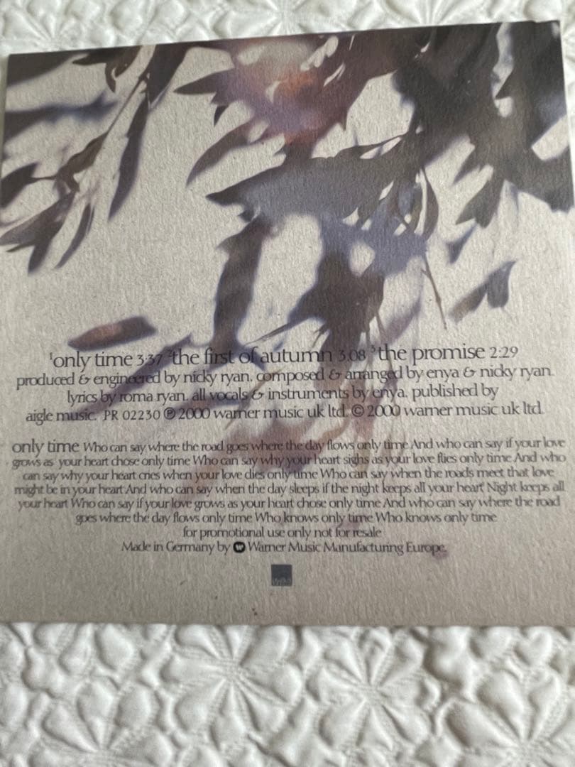 洋楽 enya/ For Promotional Use Only/only time
