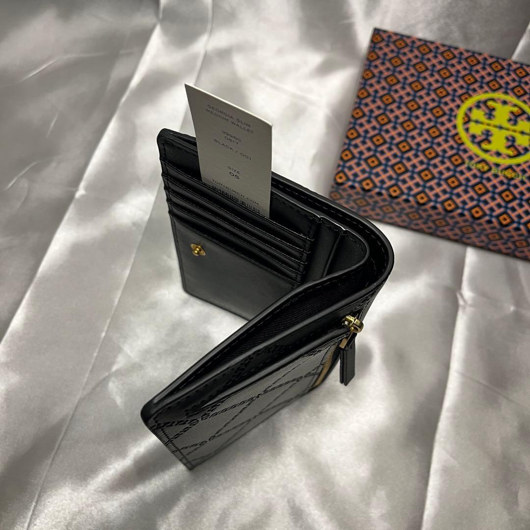 新品 TORY BURCH ブラックキルティング 二つ折り財布 箱＋ショッパー付