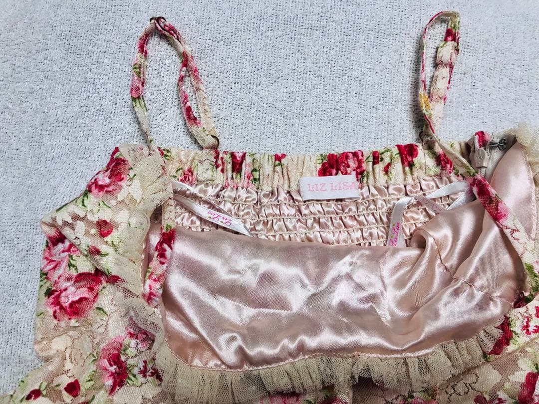 希少LIZLISAピンク花柄ワンピース　3連リボンaxesfemme系　当時物