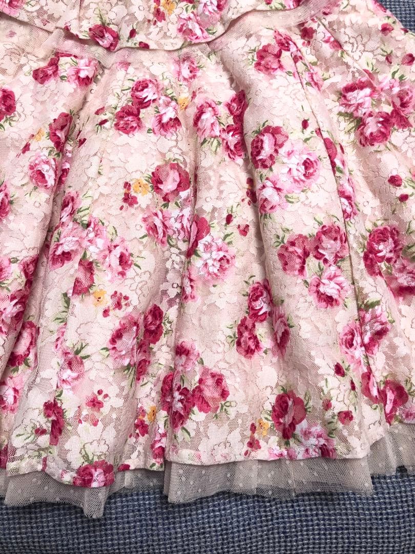 希少LIZLISAピンク花柄ワンピース　3連リボンaxesfemme系　当時物