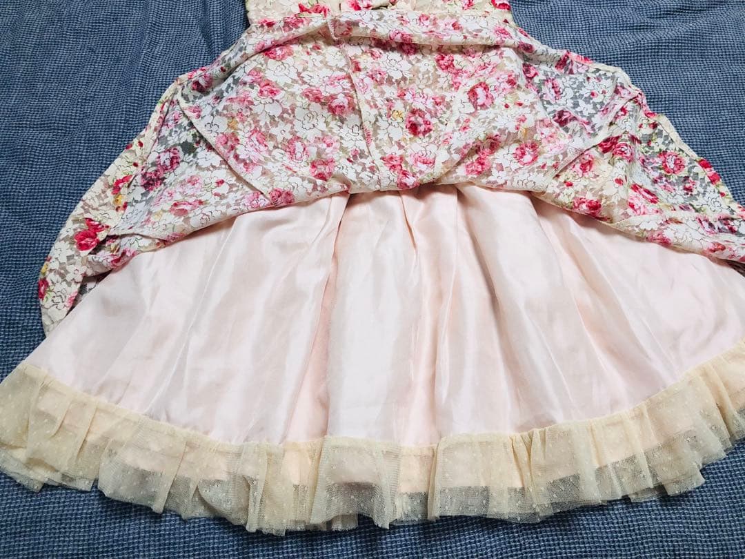 希少LIZLISAピンク花柄ワンピース　3連リボンaxesfemme系　当時物
