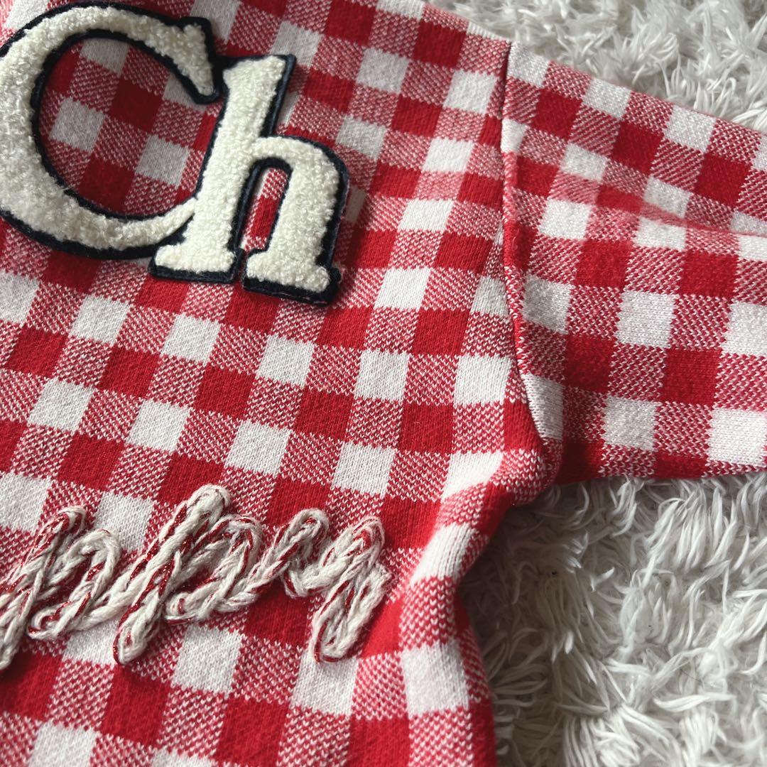 【chesty 】キティコラボ　ニットカーディガン　ワッペン チェック柄
