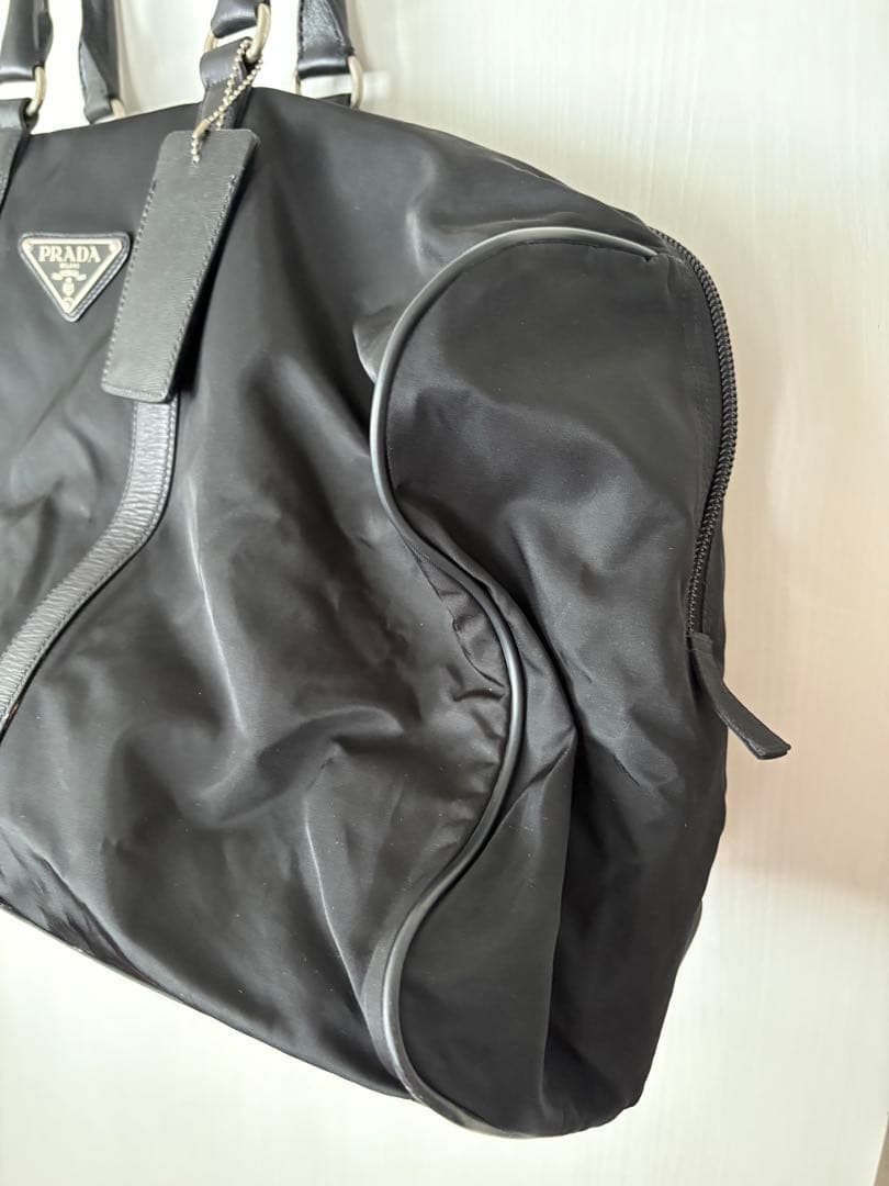 プラダPRADA ◇ボストンバッグ　黒　大容量　ナイロン　三角ロゴ　旅行