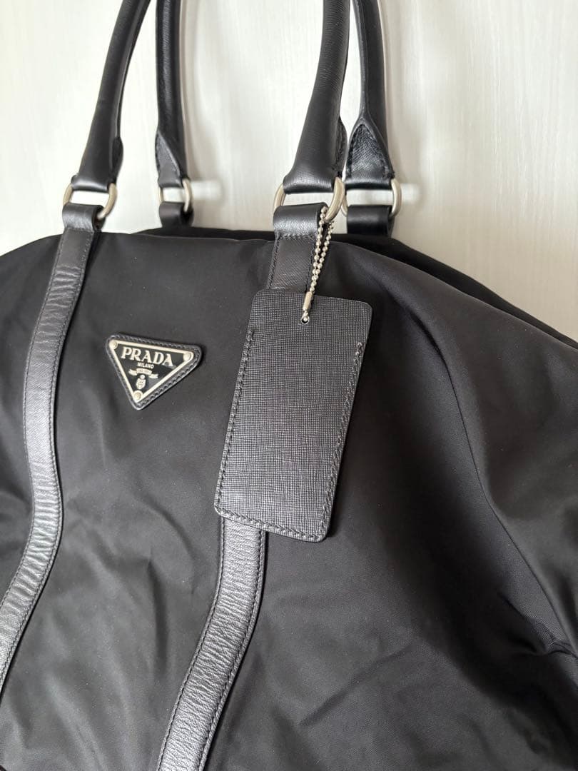 プラダPRADA ◇ボストンバッグ　黒　大容量　ナイロン　三角ロゴ　旅行