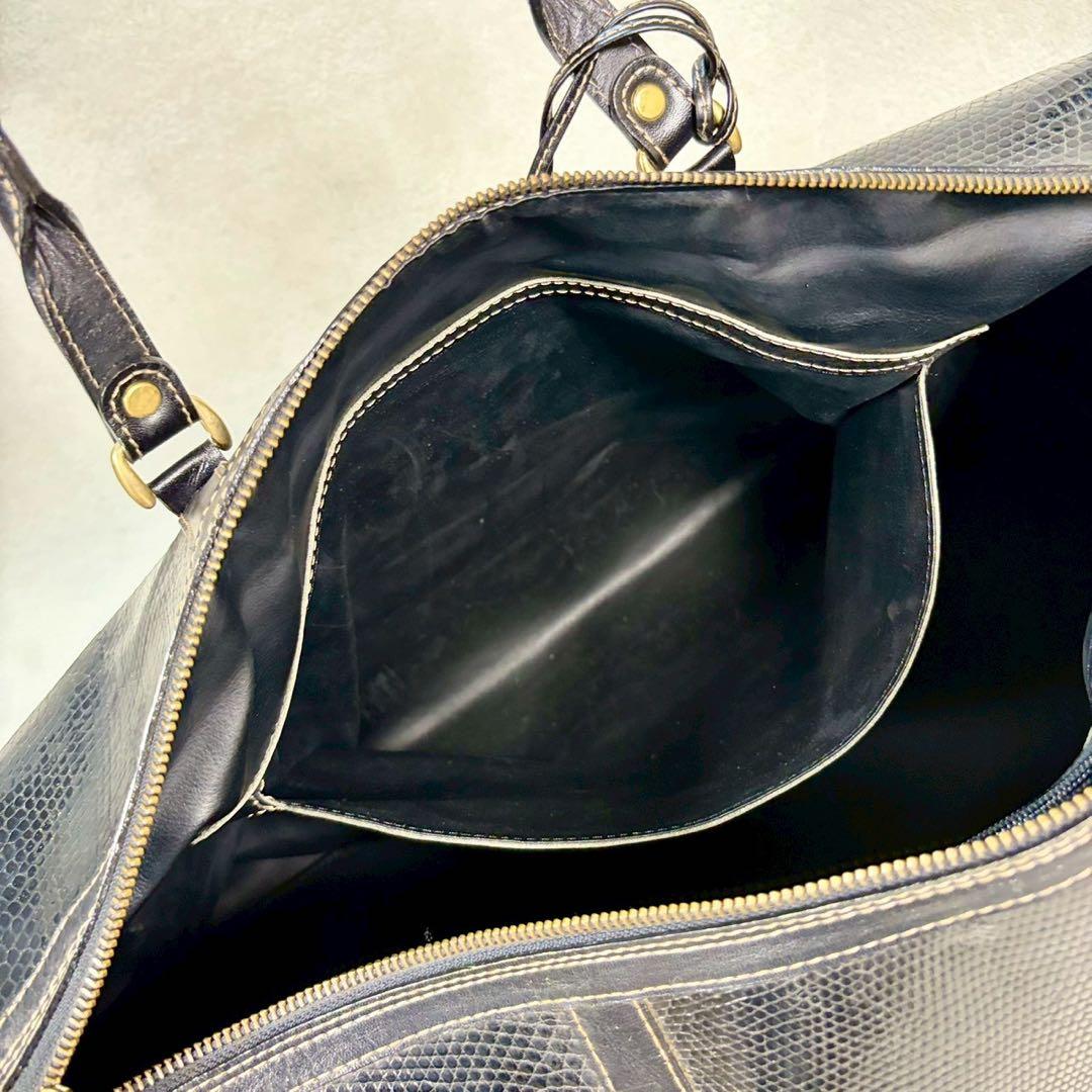 【美品✨】JRAマーク　黒　リザード革　ボストンバッグ　ショルダー　2way