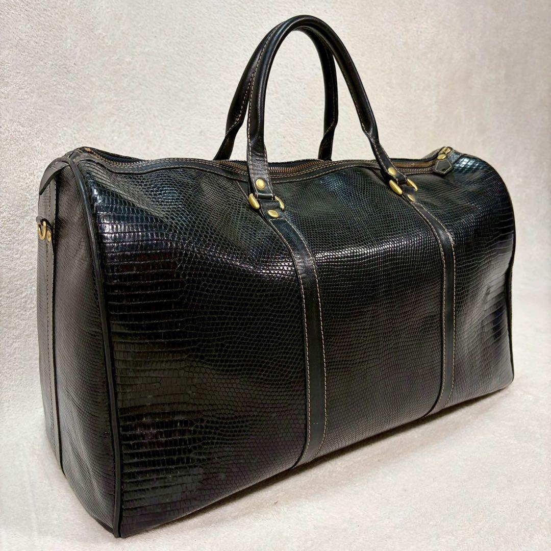【美品✨】JRAマーク　黒　リザード革　ボストンバッグ　ショルダー　2way