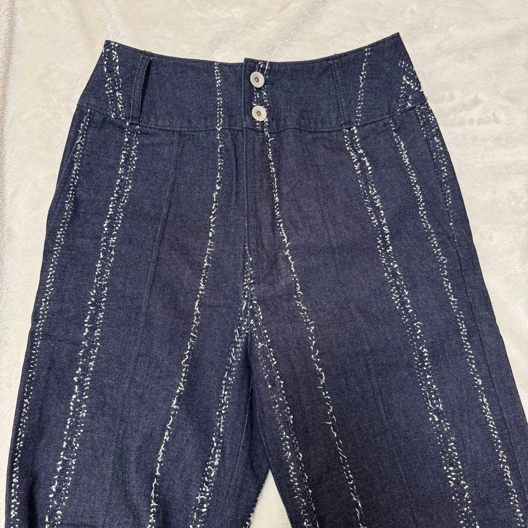 Ameri アメリ NEEDLE STRIPE DENIM PANTS 25 Ｍ