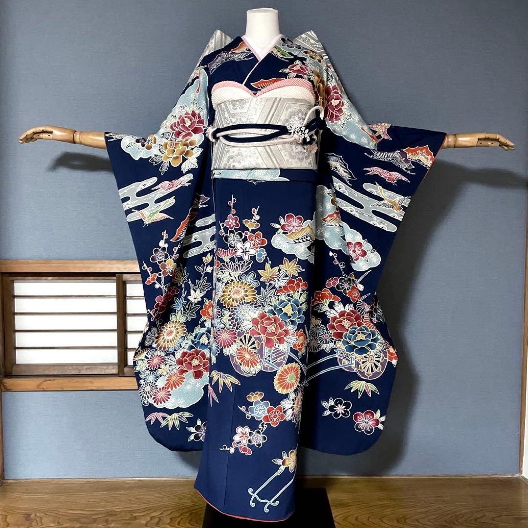 振袖フルセット　高身長　京紅型　成人式振袖　振袖　➕サイズ　青系