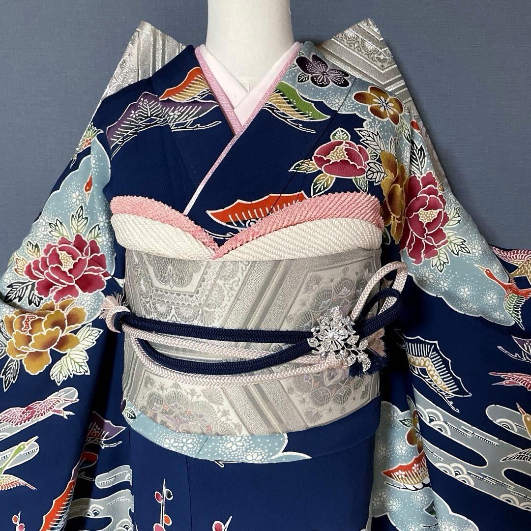 振袖フルセット　高身長　京紅型　成人式振袖　振袖　➕サイズ　青系