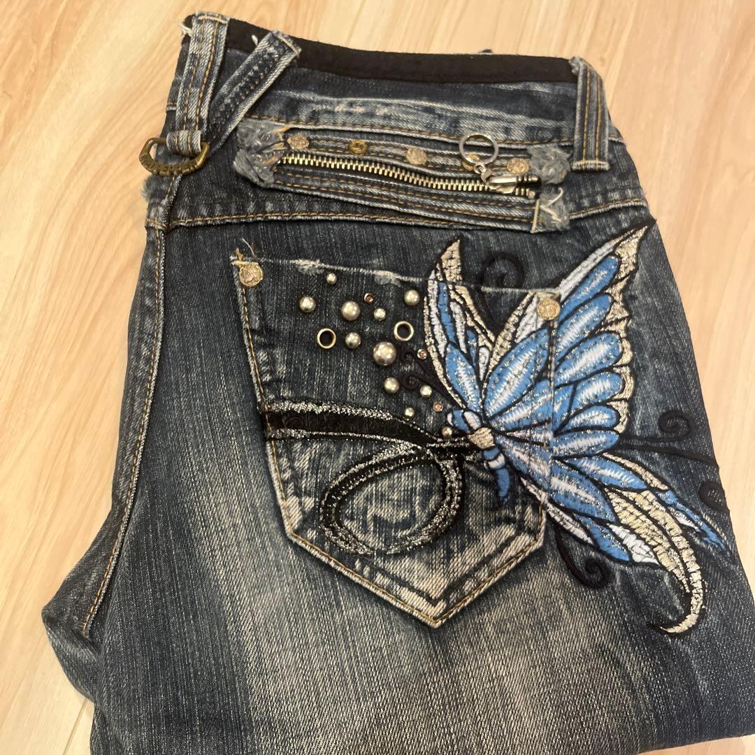 美品　レッドペッパー　刺繍　デニム　蝶　バタフライ　y2k 平成ギャル