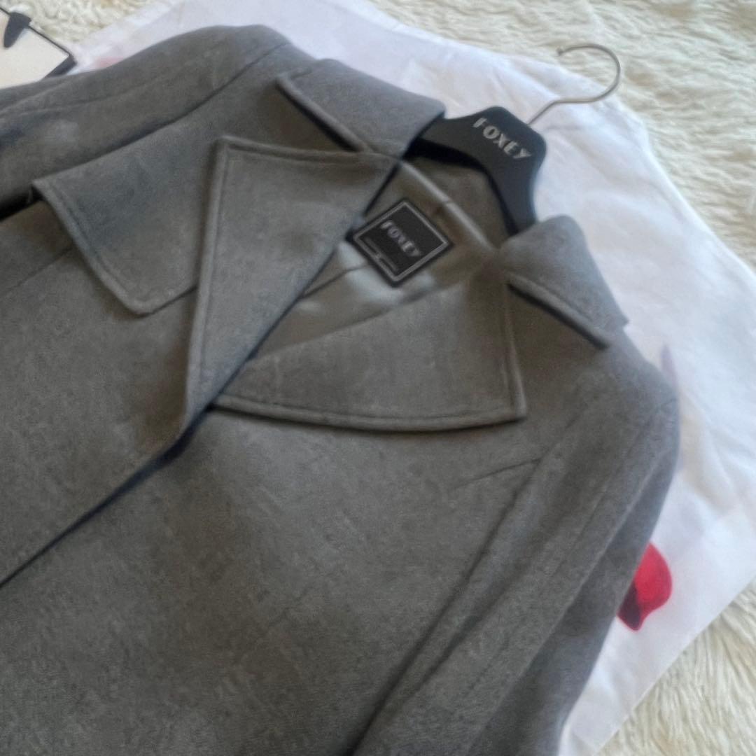【美品】FOXEY ミドル丈コート グレー 38 襟 フォクシー M