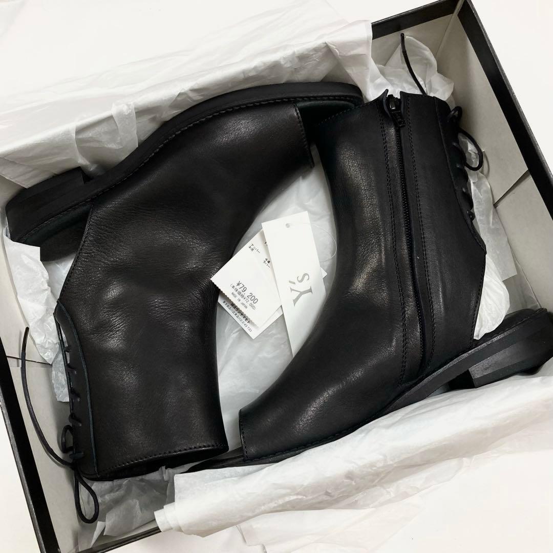 Y's ワイズ スムースレザー オープントゥ ブーツ 黒5