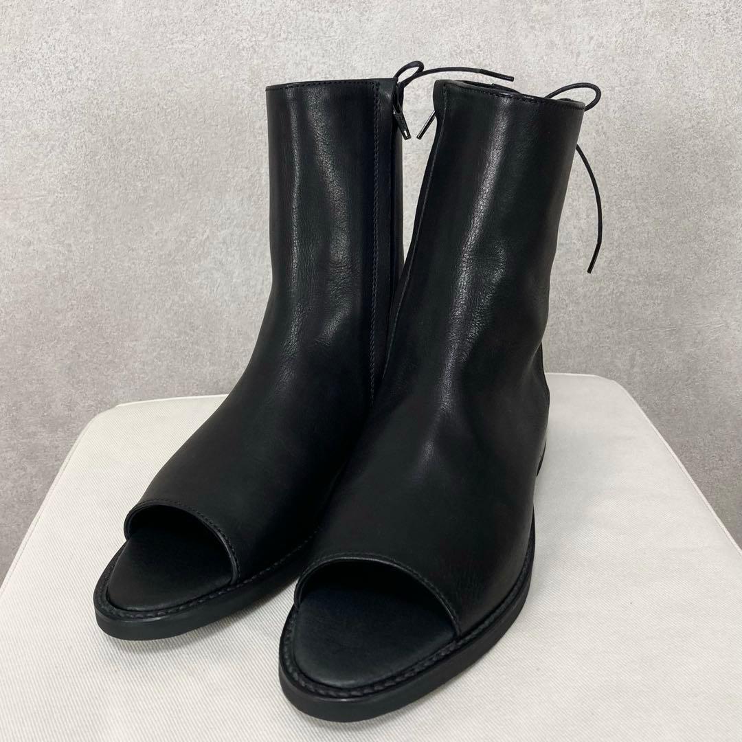 Y's ワイズ スムースレザー オープントゥ ブーツ 黒5