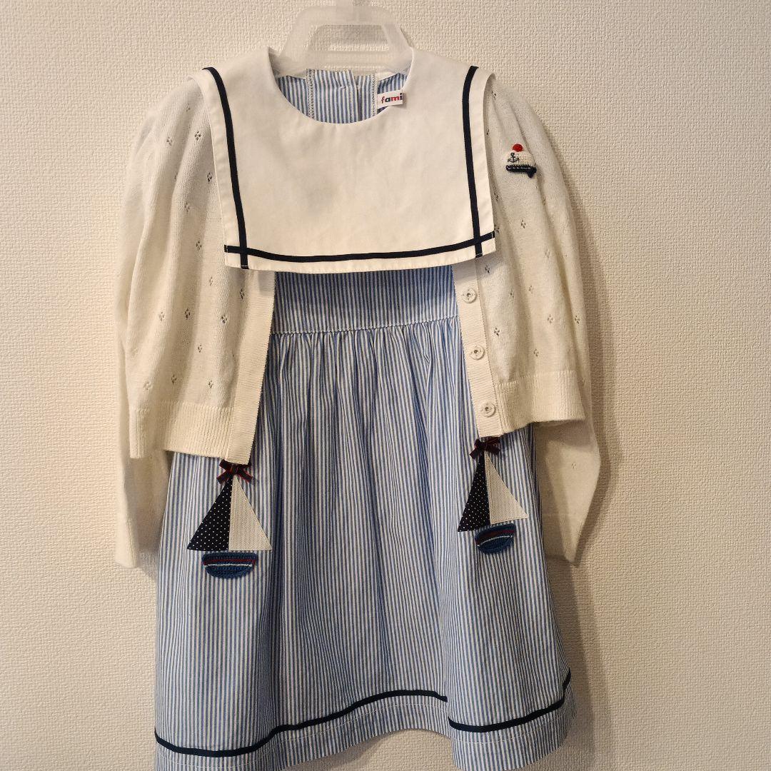 美品　ファミリア90　マリンセーラーストライプワンピース