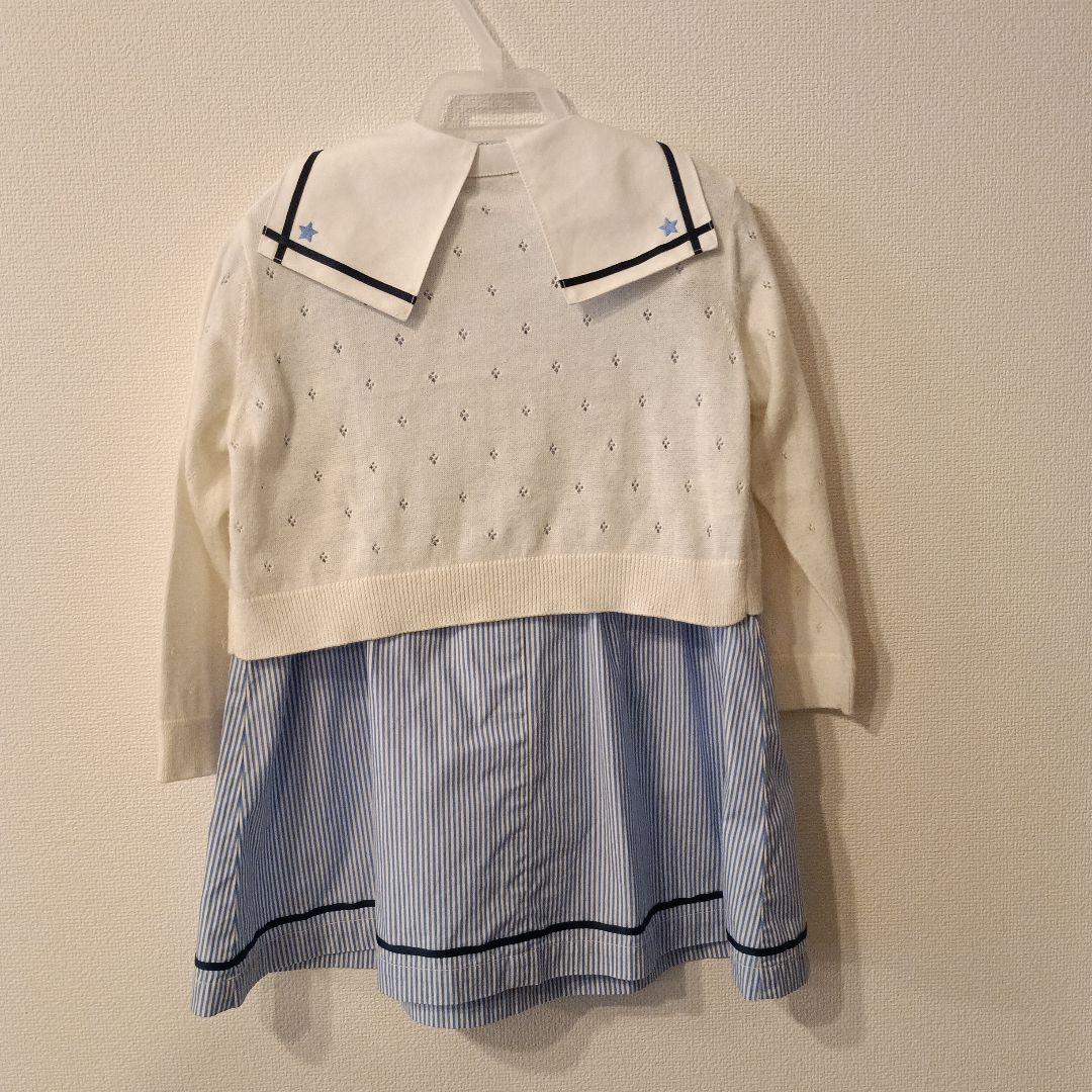 美品　ファミリア90　マリンセーラーストライプワンピース