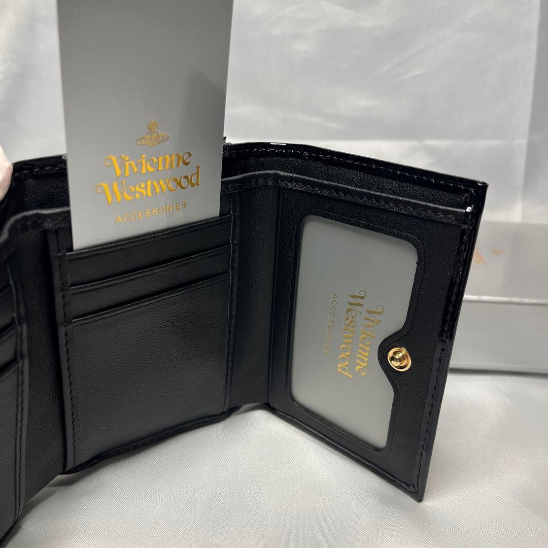 新品 Vivienne Westwood エナメル黒 三つ折り財布 大人気お財布