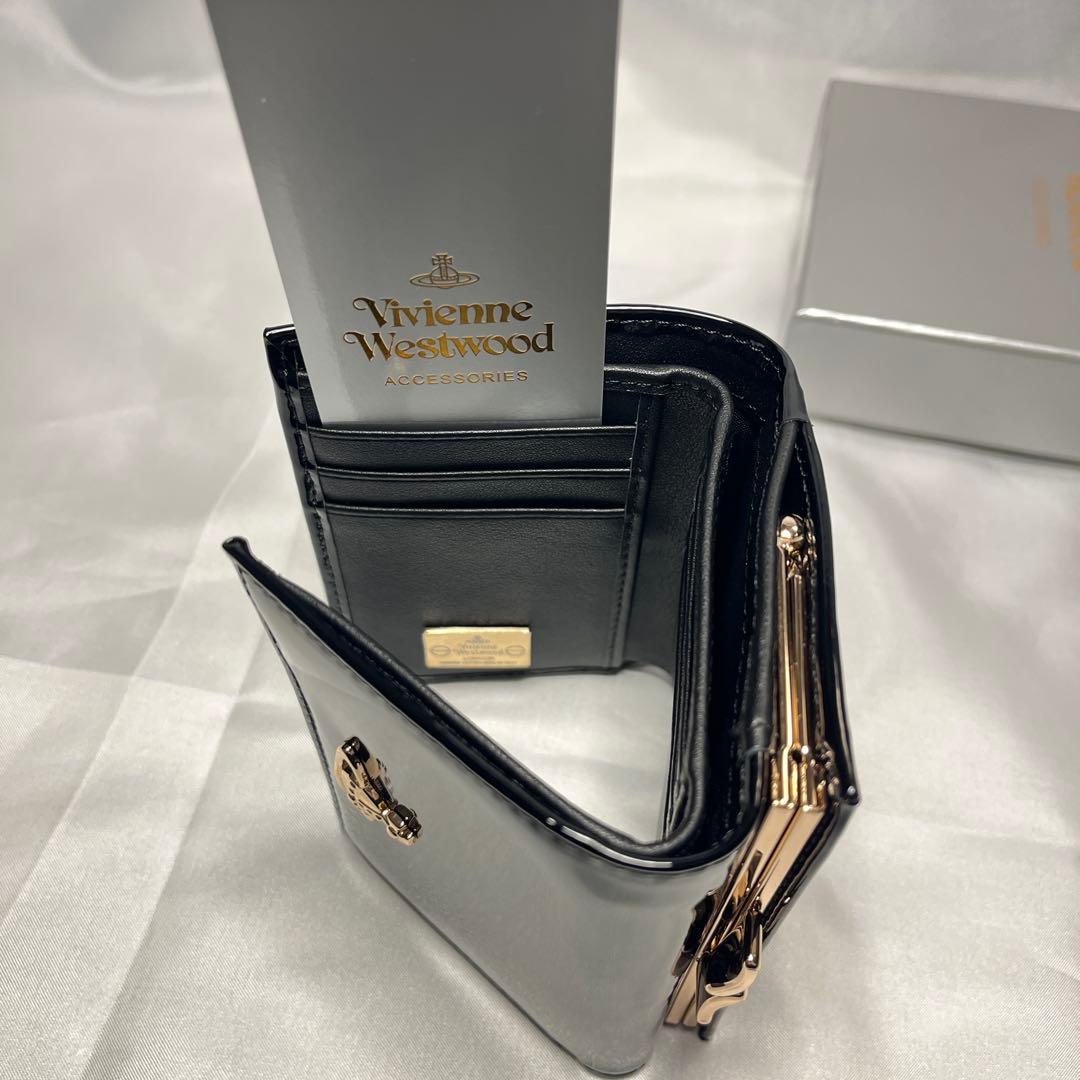 新品 Vivienne Westwood エナメル黒 三つ折り財布 大人気お財布