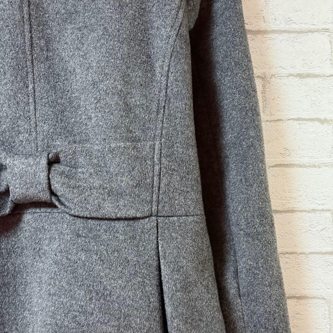 【ルイルエブティック】ウールスタンドカラーリボン付きエレガントロングコート2XL