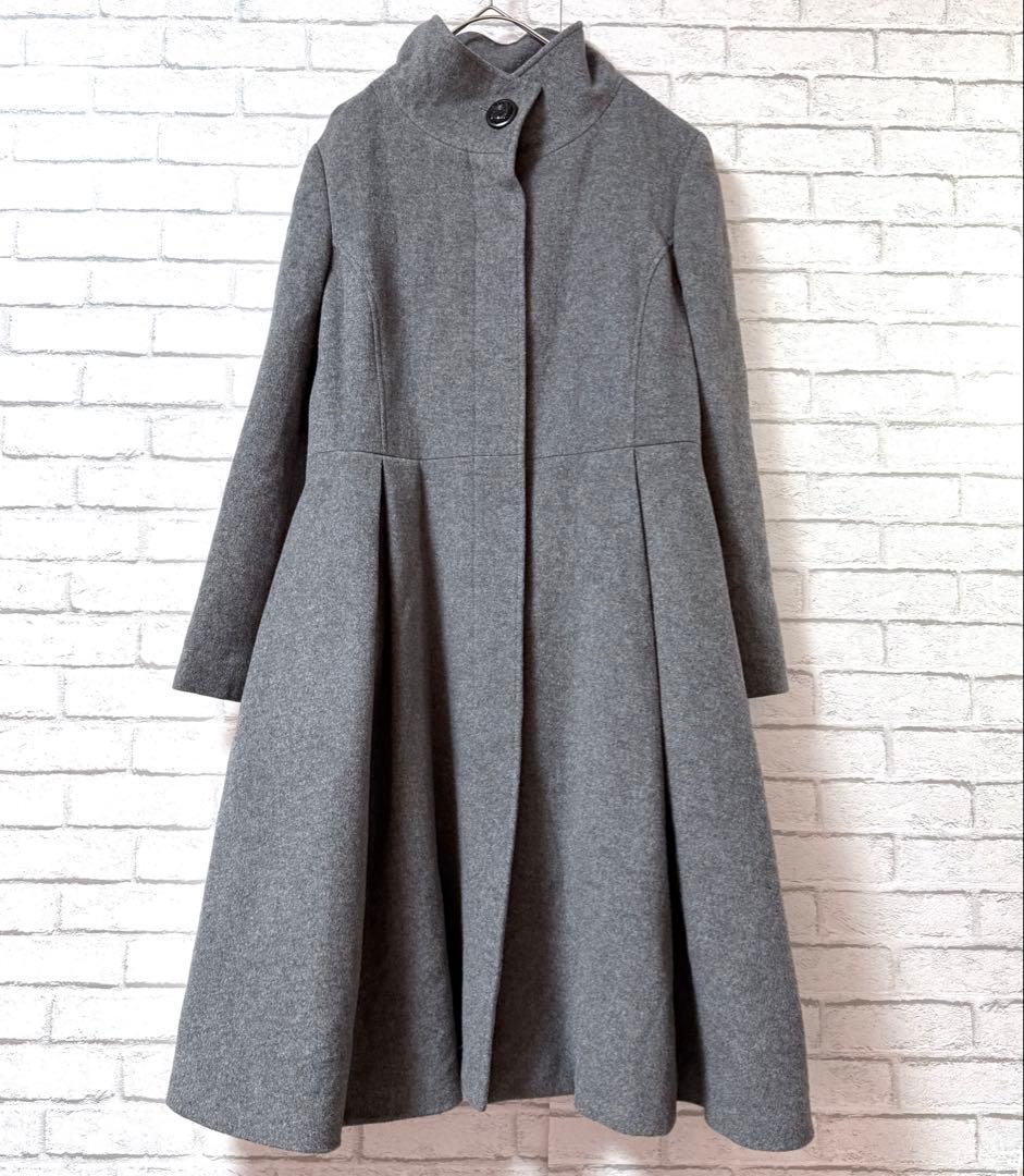 【ルイルエブティック】ウールスタンドカラーリボン付きエレガントロングコート2XL