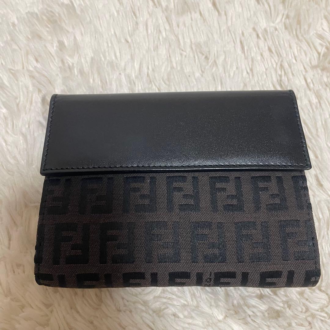 ♡美品♡ FENDI 二折財布 ズッカ柄 レザー×キャンバス ブラウン　ブラック