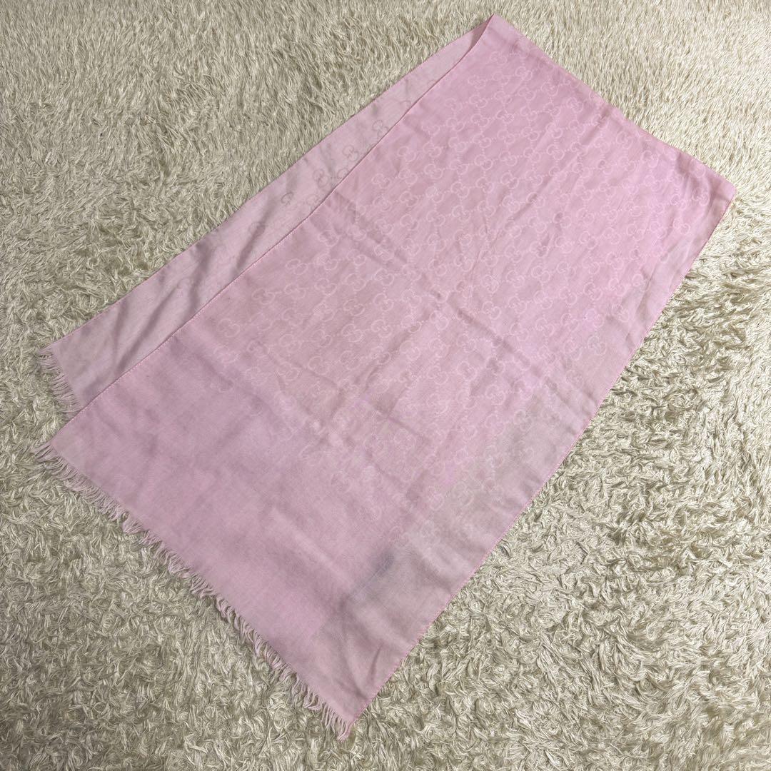 美品　グッチ　GG柄　シルク　ウール　ストール　45cm×175cm　ピンク
